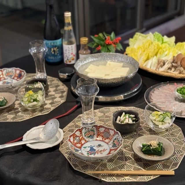 温泉湯豆腐初め&鯛しゃぶの夜ごはん