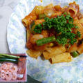 海老と春野菜のトマト麹パスタと朝日！