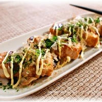 厚揚げのお好み焼き風。こんにゃくver.も。