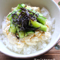 ＊夏の手抜き飯！豆腐ときゅうりの塩昆布丼＊