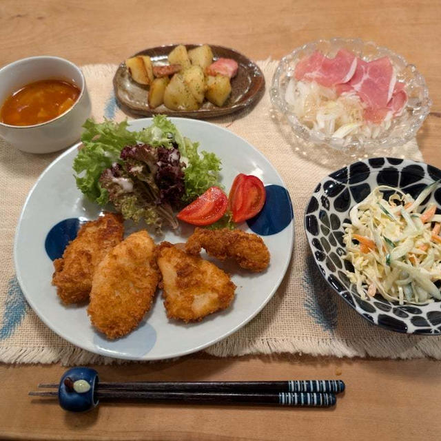 パンガシウスフライ・ミネストローネの晩ご飯と　我が家のシンボルツリー♪