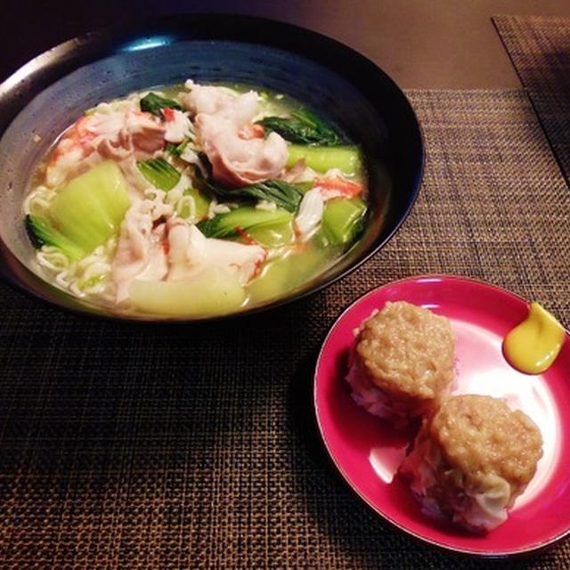 青梗菜と豚肉の餡かけラーメン