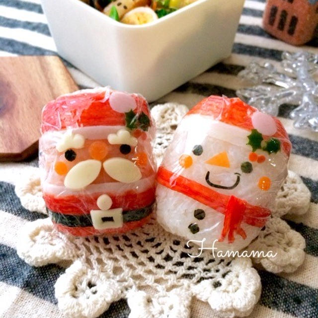 《キャラ弁》サンタと雪だるまおにぎり♡作り方