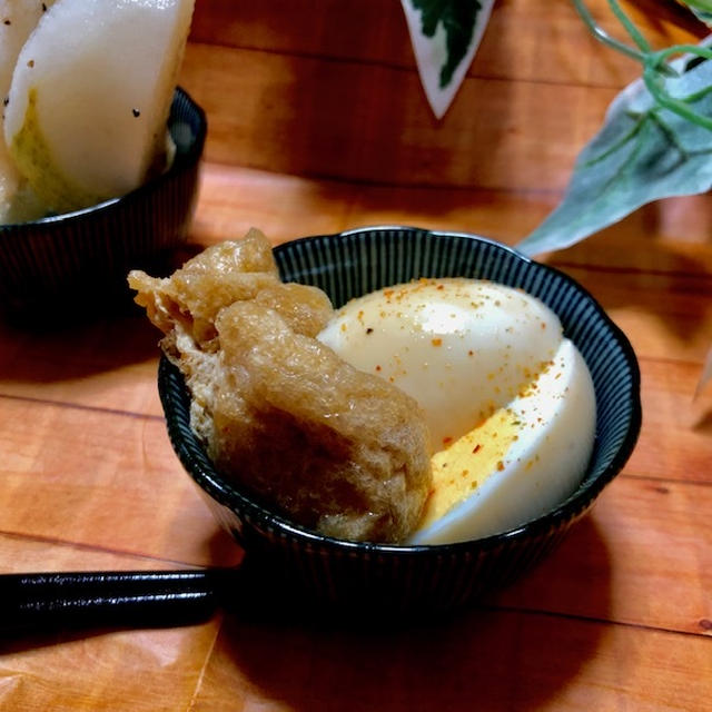 簡単 おつまみにも ゆで卵と油揚げの甘醤油漬け By たまママさん レシピブログ 料理ブログのレシピ満載