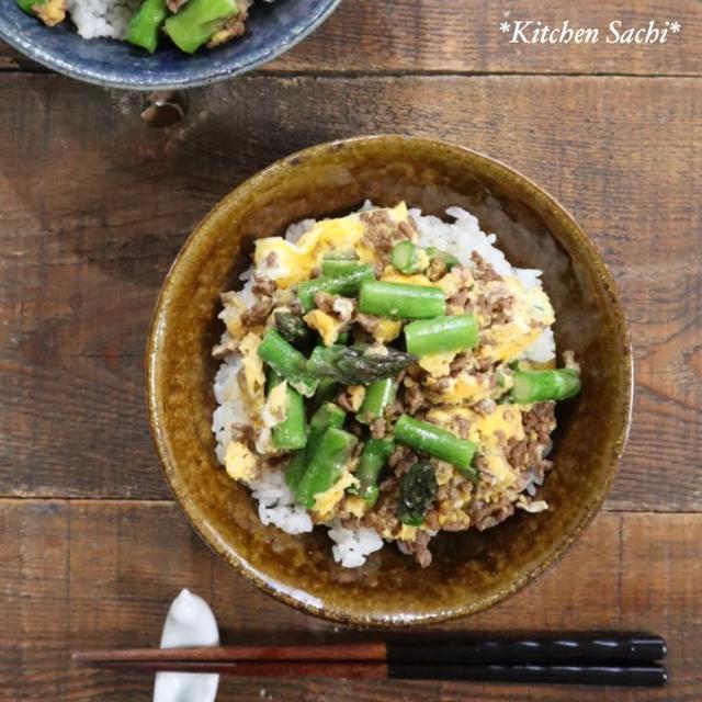 アスパラと挽肉の玉子とじ丼♡【#簡単レシピ#丼】