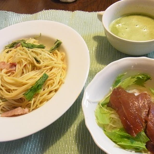 参観日　＆　水菜とベーコンのパスタ