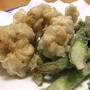 白子の天ぷらと、菜の花となめこのさっと煮