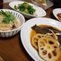 カレイの煮付けと菜の花と蛤のからし和えとなめたけ