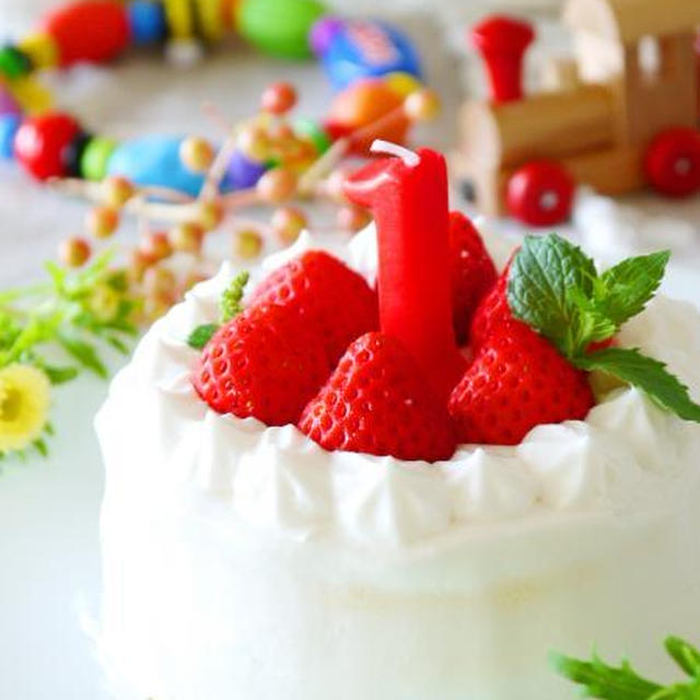 電子レンジで作った『長男の1歳記念日ケーキ』、誕生日当日。