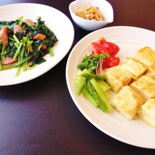 豆腐のピカタと小松菜ソテー