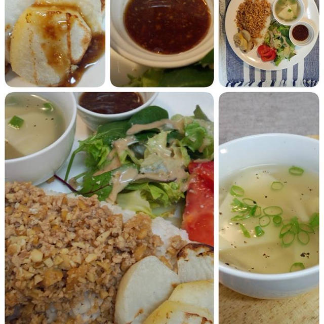 筍そぼろと筍スープ＆里芋の味噌ソースがけ
