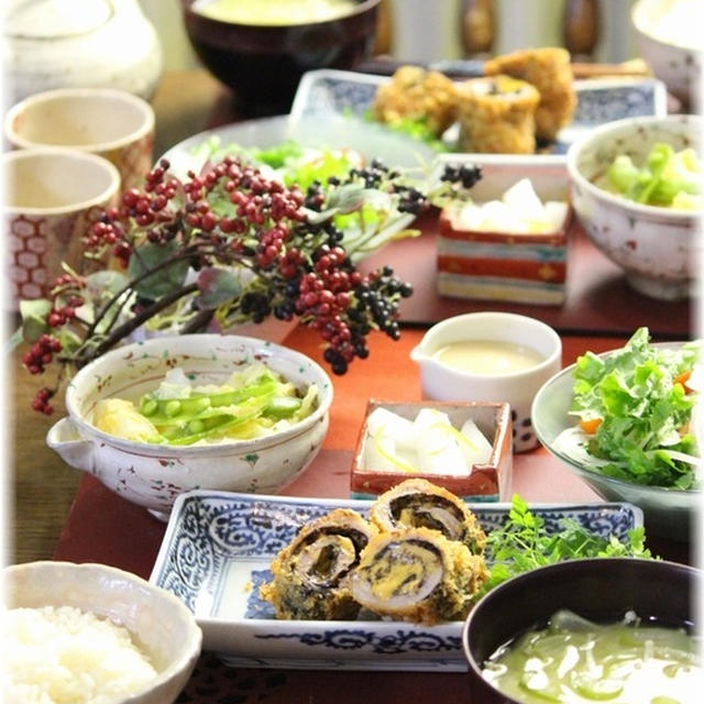  【レシピ】海苔チーズとんかつ。と　献立。と　いつかどこかで。
