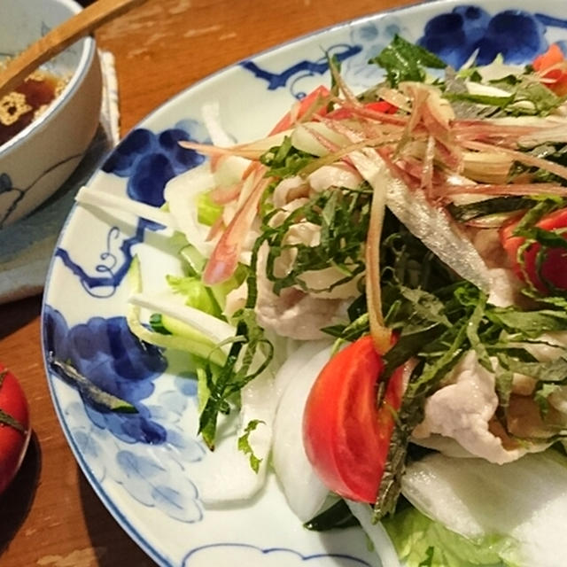 だしまろ酢で簡単手作りドレッシング☆野菜たっぷり冷しゃぶサラダ♪