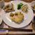 ポテトとミートの重ねグラタン＆揚げゴボウとれんこんの甘絡め＆もやしとセロリの和え物の定食♪