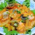 鮭とセロリのチリソース　中秋の名月とススキ♪