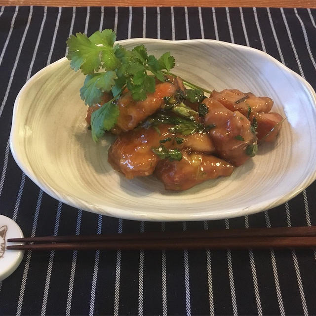 鶏もも肉×甘酢餡かけ×パクチーと追いパク