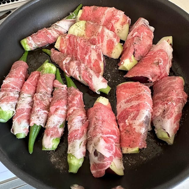 アラフィフ夫婦の食卓【水ナスとオクラの肉巻きおろしポン酢】と献立（その他の水ナスレシピリンクも）