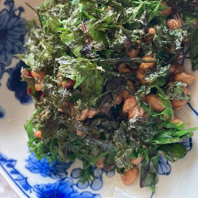 青のりと香菜の納豆あえで、鉄分補給❢