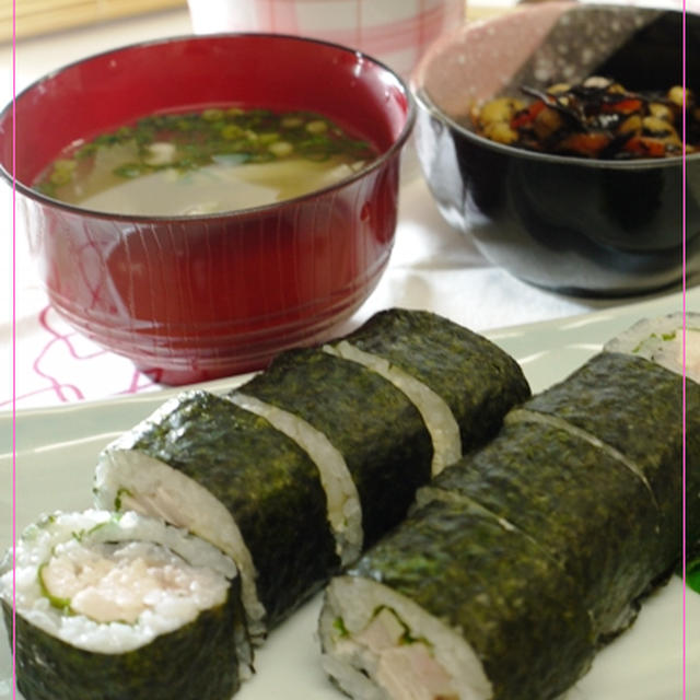 茹で塩豚の梅大葉巻き寿司
