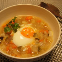 【和風農園スープ　温玉のせ　（レシピ）】