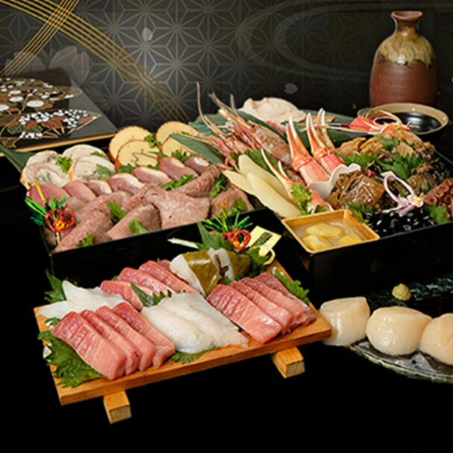 【おせち】北海道の厳選食材を、たっぷり盛り込んだ！なんと紅白を表すのは鮪と烏賊！お肉の料理もたくさんだ！