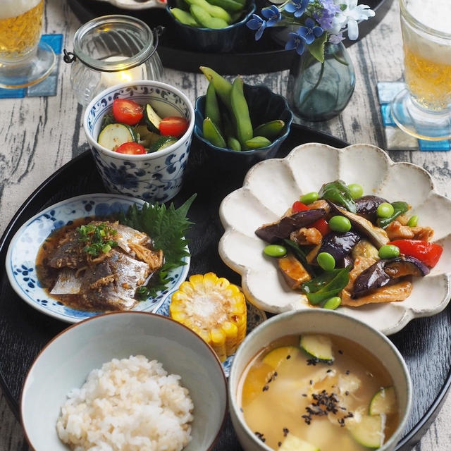 鯵のりゅうきゅうと茄子の味噌炒め定食♪