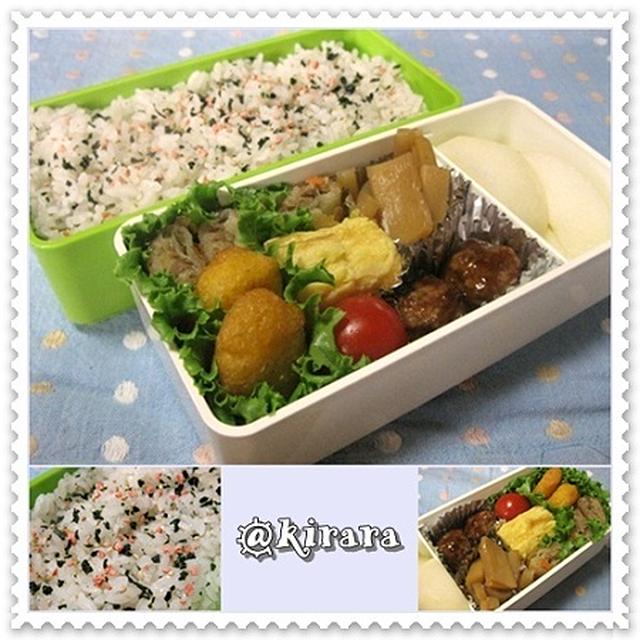 ◆９．１１　混ぜ込み鮭わかめご飯のお弁当（次男）♪　＆◆９．１２　フレンチトーストのお弁当（長女のチャリ弁）♪◇モニター情報／精米機　