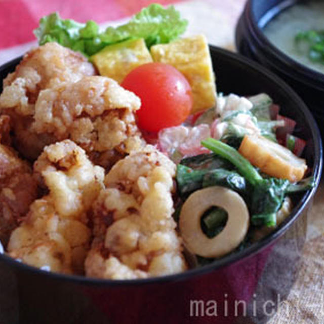 定番からあげのお弁当と、春休みのごはん。