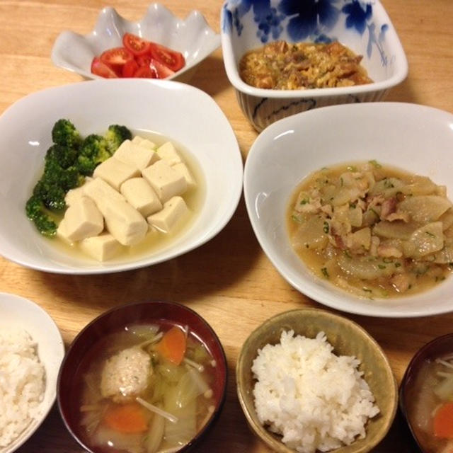 昨夜は豚バラと大根のニンニク煮など～！