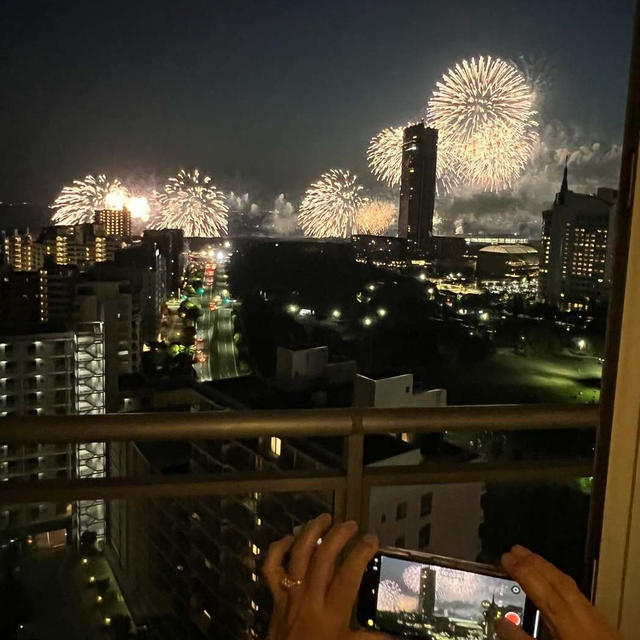 幕張花火を見ながらポットラック♪