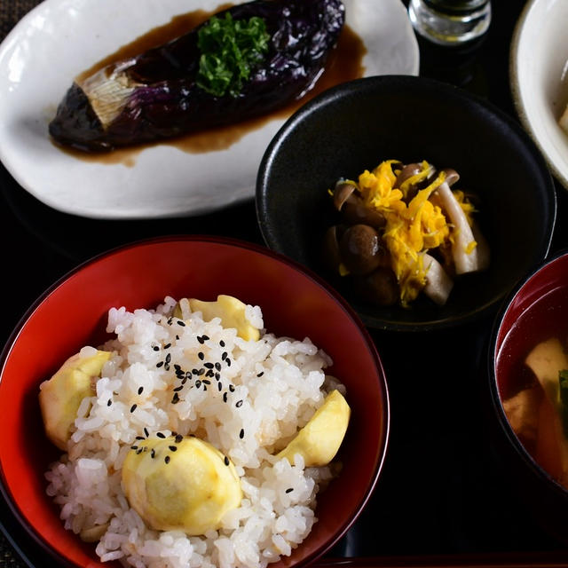 重陽の節句。栗、茄子、菊を使った簡単行事食