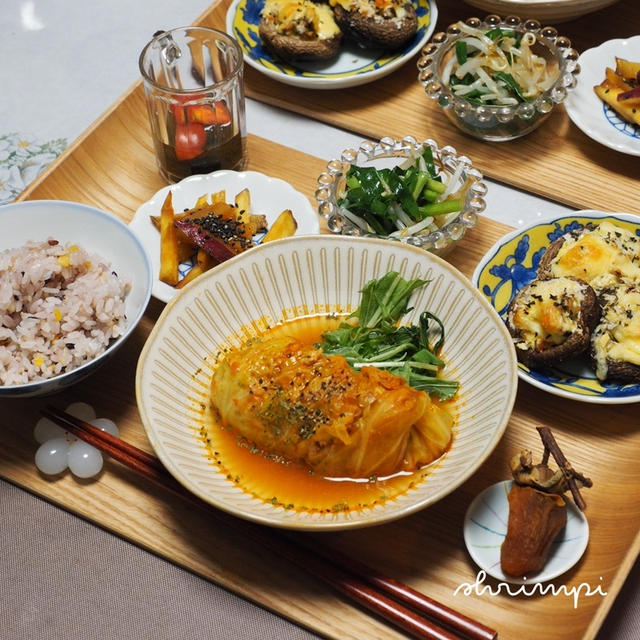 しいたけのマヨパン粉焼きなどなどな晩御飯。とぼる②