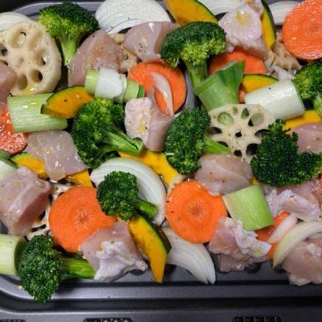 簡単料理！鶏むね肉と彩り野菜のグリル焼き！！