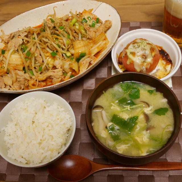 まるごとトマトグラタン  と 豚キムチ