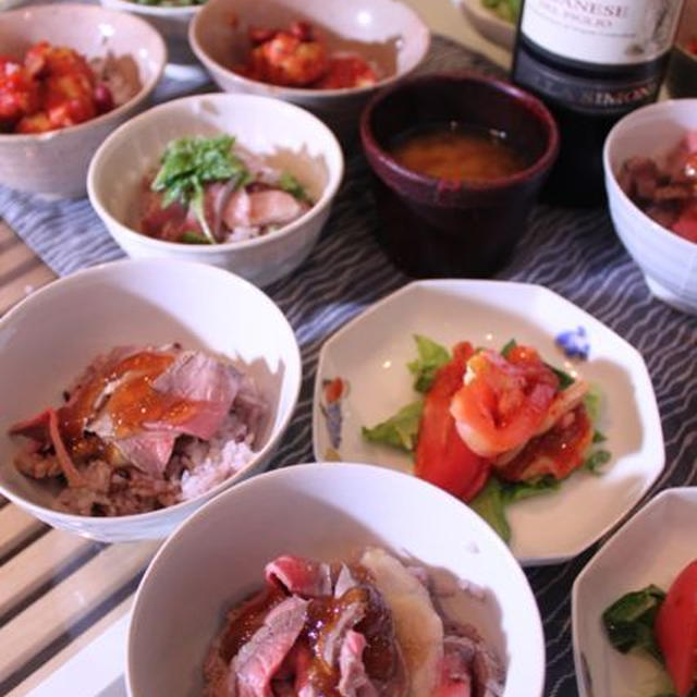 しゃっきり新しょうがとおうちローストビーフにのっけジュレどんぶりなどおかず小丼３種など日々献立