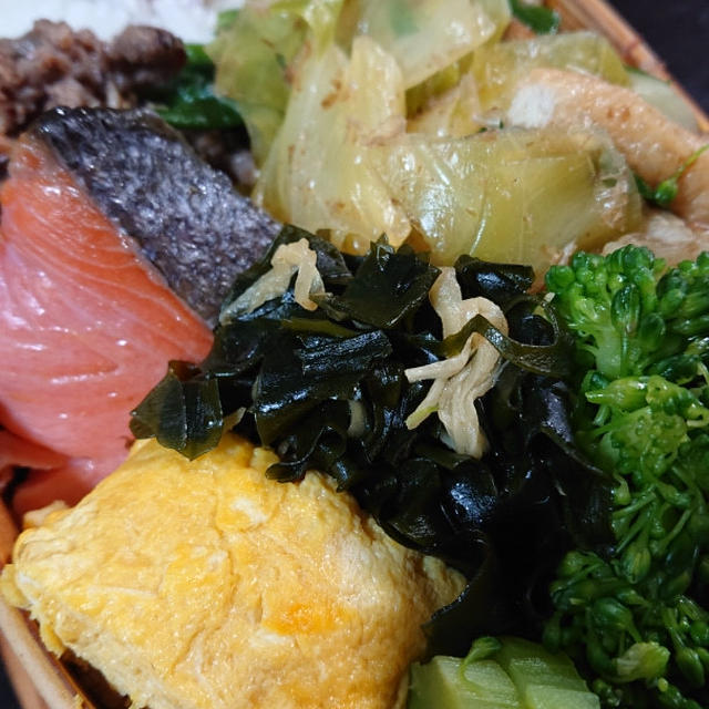 鮭と肉と野菜の弁当