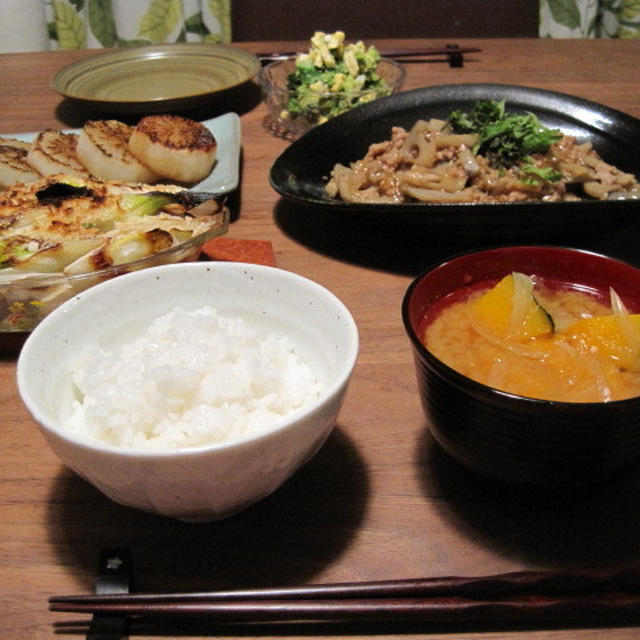 蓮根の鶏そぼろあん＊里芋と下仁田ねぎの味噌マヨ焼き