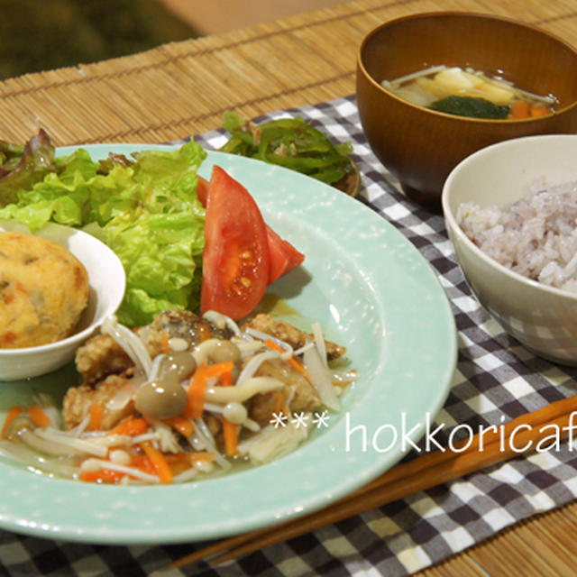 （夕飯）　サバの竜田揚げ with 野菜あんかけ