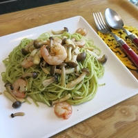 モニター：早茹でパスタ使用♡ガーリックシュリンプときのこのジェノベーゼ＊＊