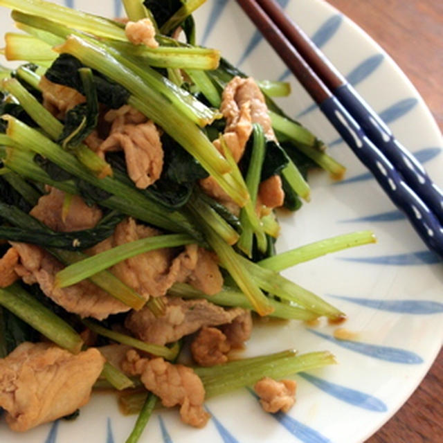 小松菜と豚肉のバター醤油炒め