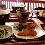 朝ごはん。出し巻き卵の明太マヨかけ♫