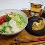 サラダうどんと焼き茄子（Salad Udon and Grilled Eggplant with Ginger）