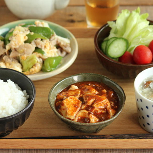 ささっと炒め物とお助け麻婆豆腐献立