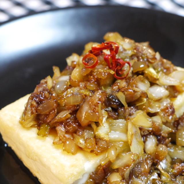 豆腐ステーキ・キャベツとタマネギと豚肉の中華風あんかけ