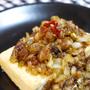 豆腐ステーキ・キャベツとタマネギと豚肉の中華風あんかけ