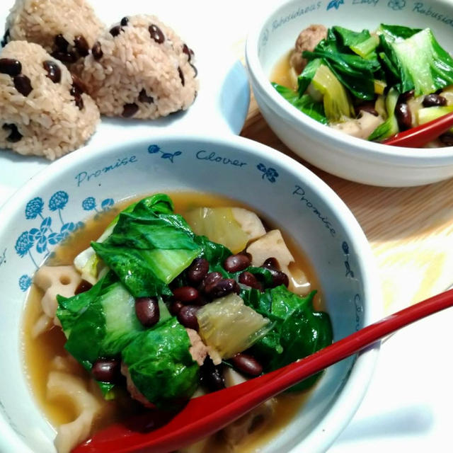 【あずきと肉団子、レンコンの中華スープが簡単で美味しいの】