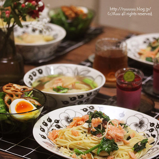 【献立】スモークサーモンとほうれん草のペペロンチーノ。～自責の念に駆られるの巻～