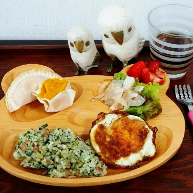 イエローカレー+ほうれん草ご飯+カボチャ包み+ローストポーク