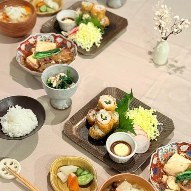 カマスの大葉チーズロールフライと肉等はとかの夜ごはん
