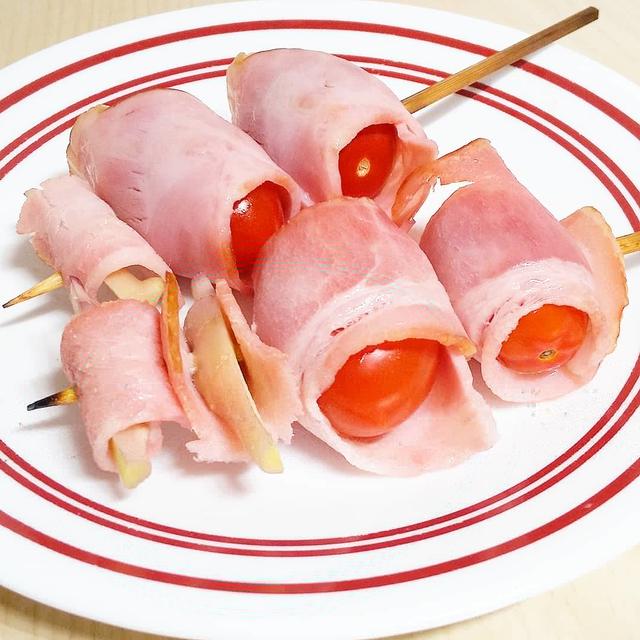 おつまみ☆串にしてみたベーコントマト！